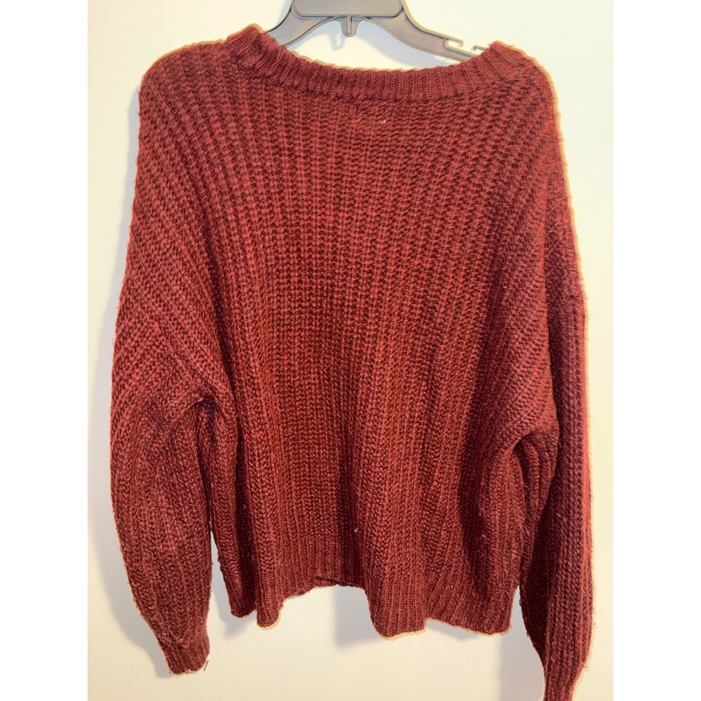 A New Day Maroon Burgundy Chunky Knit Crewneck Sweater XL Long Sleeve Pullover